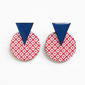 EARRINGS SYNTHESIS OF CIRCLES & TRIANGLES ‘BLUE & PATTERN’