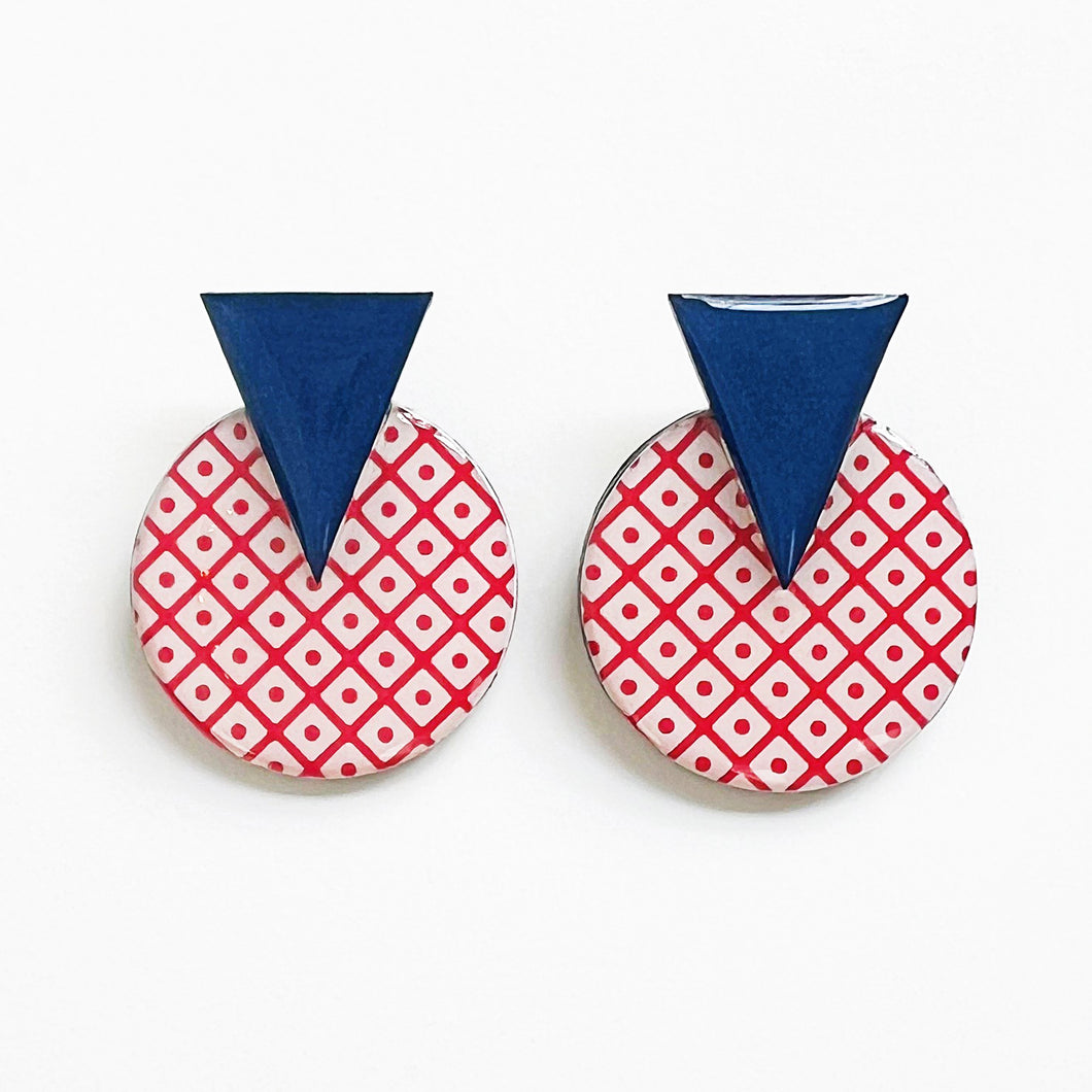 EARRINGS SYNTHESIS OF CIRCLES & TRIANGLES ‘BLUE & PATTERN’