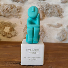 Load image into Gallery viewer, Cycladic Thinker Small Cyan &quot;Life is a constant change - Democritus&quot;
