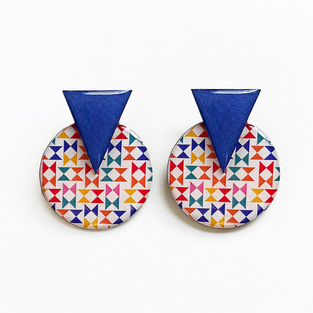 EARRINGS SYNTHESIS OF CIRCLES & TRIANGLES ‘PURPLE & PATTERN’