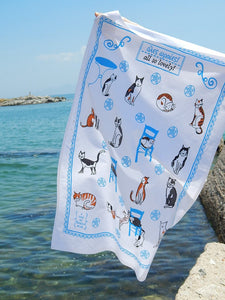 Greek Cats 100% Cotton Tea Towel.