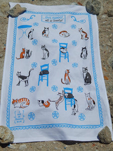 Greek Cats 100% Cotton Tea Towel.